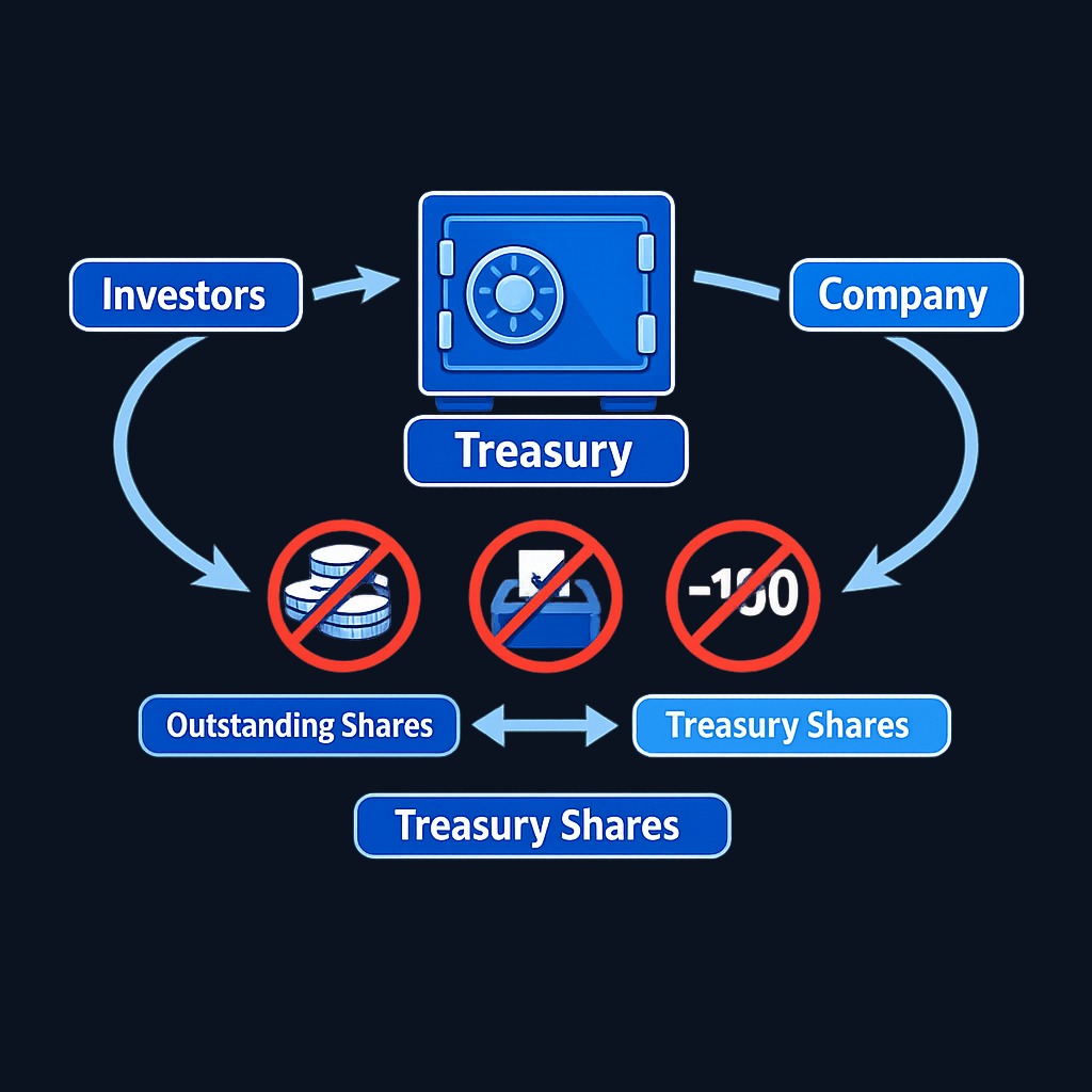 Treasury stock represents shares a company has repurchased from the market. These shares no longer pay dividends, carry voting rights, or