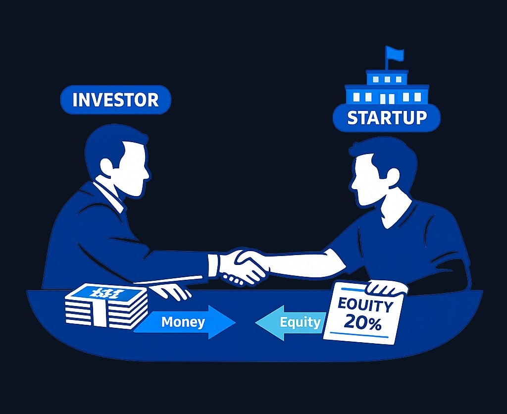 Venture capital: investors provide money to a startup in exchange for ownership shares (equity). The startup uses the funds to grow;