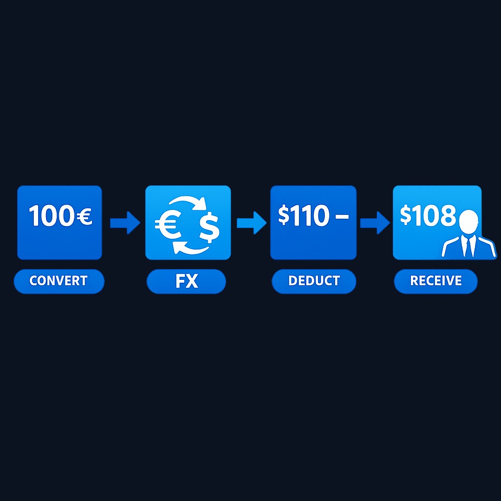 When a foreign company pays a dividend, the depositary bank converts it from the foreign currency to U.S. dollars, deducts custody fees, and deposits the net amount into your brokerage account. Currency exchange rates and fees affect the final amount you receive.